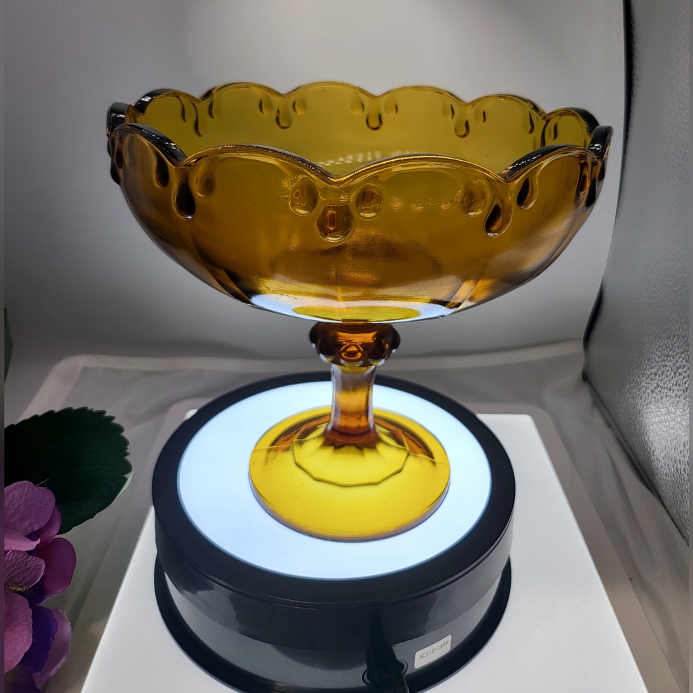 Vintage Amber Indiana Glass Teadrop Pedestal Bowl - Picture 1 of 5